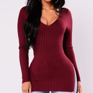 NWOT Fashion Nova Giving Me The Feels Sweater - Burgundy